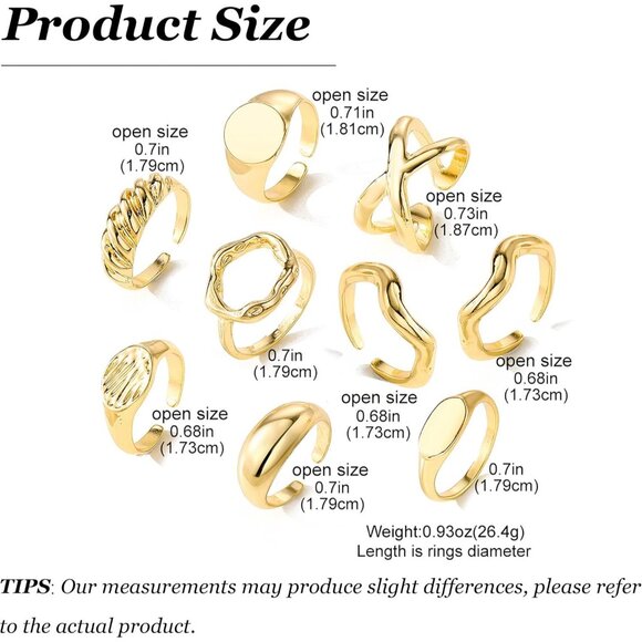 Women Gold Chunky Rings Set Adjustable Knuckle Finger Stackable Fashion Jewelry - Picture 6 of 7